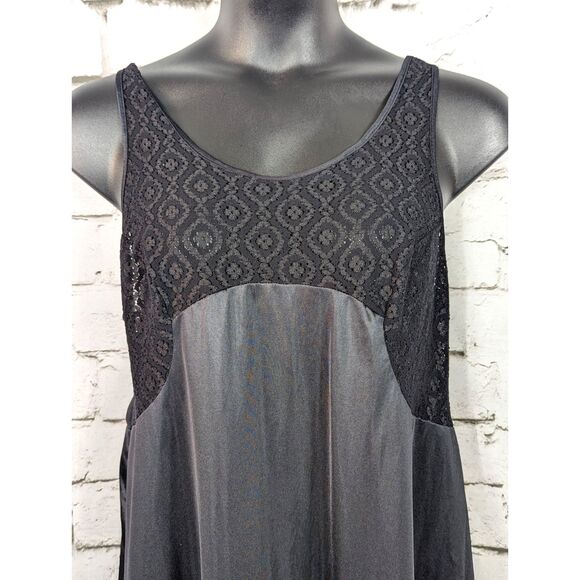 VINTAGE INTIMODE Union Made USA Shiny Nylon Slip Nightgown Black Glamour Sz 50 - Picture 2 of 5